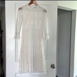 Little Mistress White Lace Long Sleeve Dress